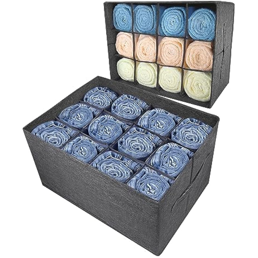 EASEVE 2 Pack Wardrobe Organiser Clothes Storage Boxes - 12 Cell Foldable Closet Shelf Drawer Dividers for Cupboard Organizer, Stackable Clothing Box for Jeans, Trouser, Pants, T-shirt, Sweater