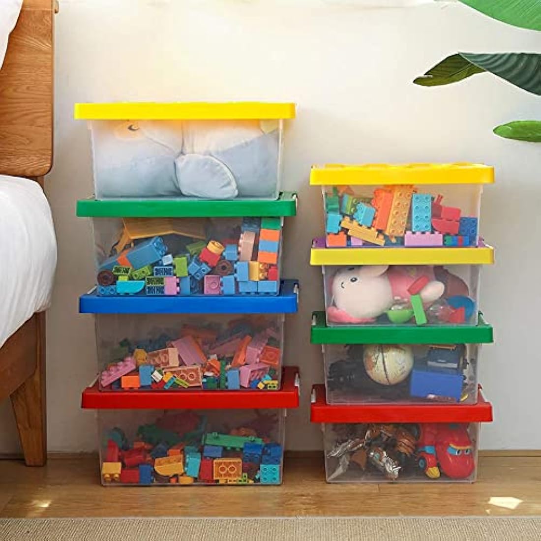 Greentainer Toy Storage Organizer Bins with Lid - Stackable Plastic Box Set of 2, Kids Chests Compatible Building Baseplate and Lid, Container for Bricks & Toys, Blue