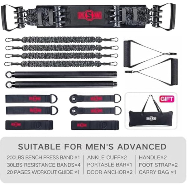 INNSTAR Portable Home Gym Set with Workout Bar, Bench Press Set, Squat Resistance Band, Door Anchor and More-Full Body Workout Equipment to Build Muscle and Shape Body