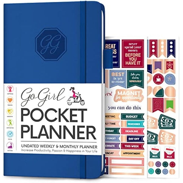 GoGirl Planner and Organizer for Women – Pocket Weekly Planner, Goals Journal & Agenda for Time Management & Productivity. Undated (Royal Blue)