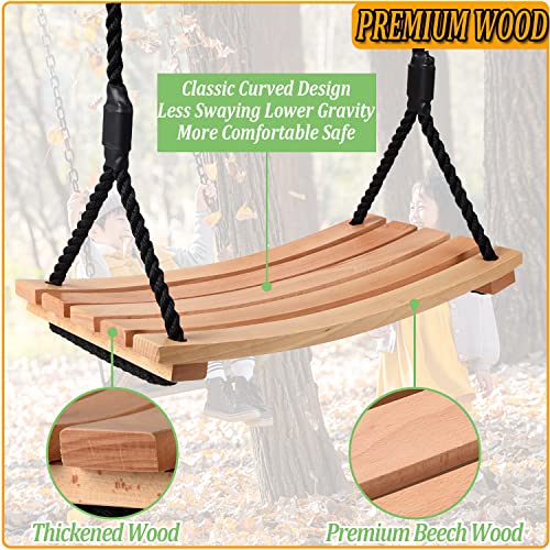 Taeku Adult Tree Swing, Hanging Beech Wood Swings with Adjustable Rope Garden Chair Seat Swing for Indoor Outdoor (24''x10'')