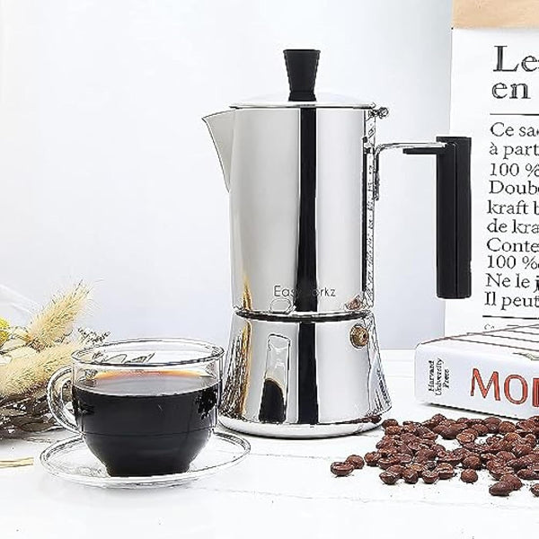 Easyworkz Pedro Stovetop Espresso Maker 6Cup 300ml Stainless Steel Italian Coffee Machine Maker Induction Moka Pot