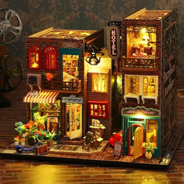 DIY Book Nook Kit - DIY Miniature Dolls House Kit with Furniture and LED Light, 3D Puzzle Wooden Art Bookends, Model Kits for Adults to Build (SCARBROUGH)