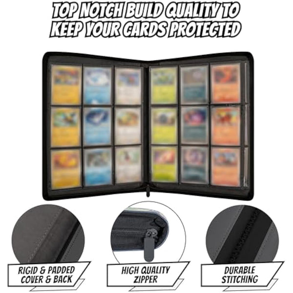 3D Card Binder for Pokemon - Stunning 3D Raised Elemental Design in PU Leather with Zipper - Includes 9 Pocket Pages for 360 Cards. Great Sleeve Album/TCG Holder/Trading Card Collection Book Gift.
