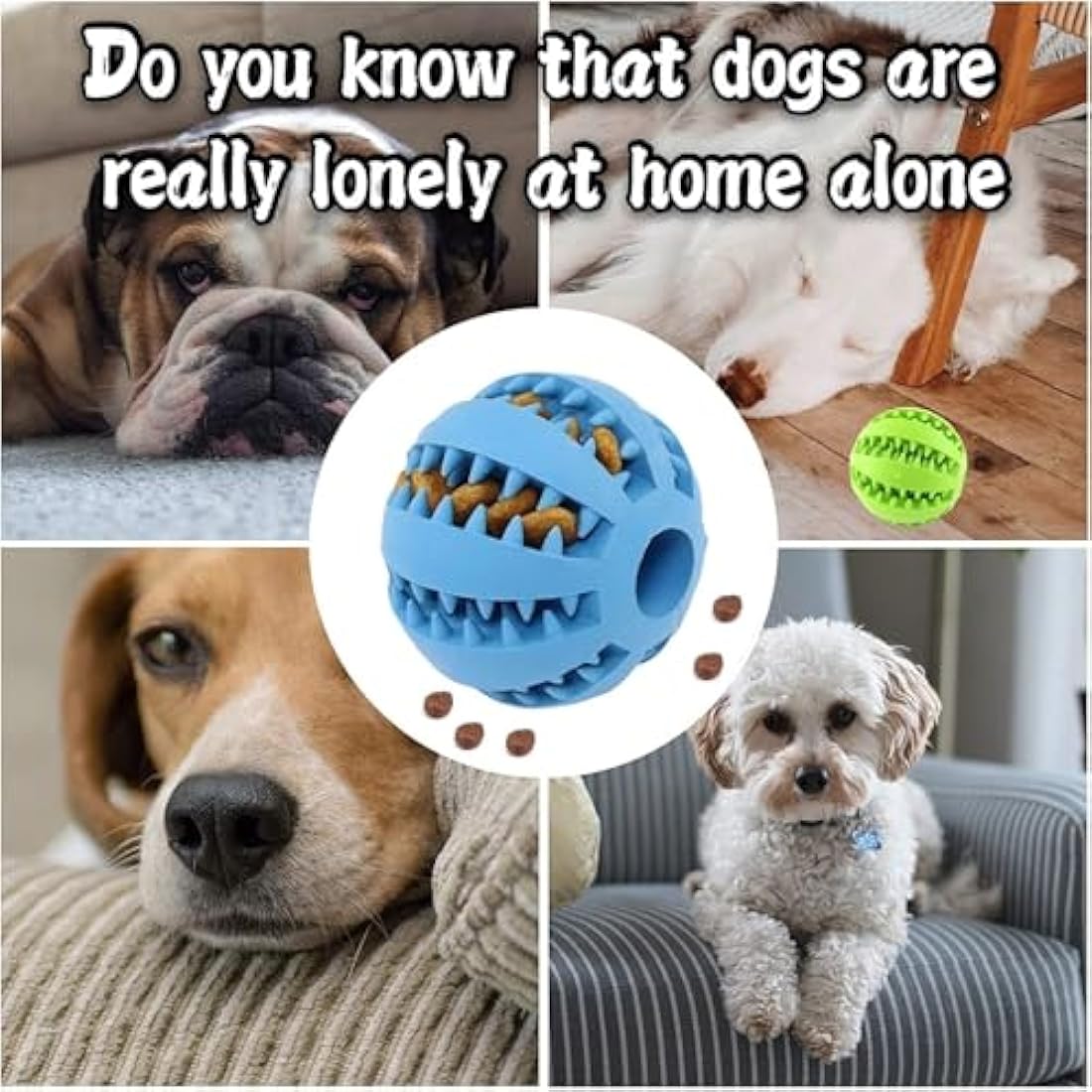 Feixun Pets Dog Treat Toys - Ball with Rubber Food & Dog Tooth Cleaning Features, Pack of 2