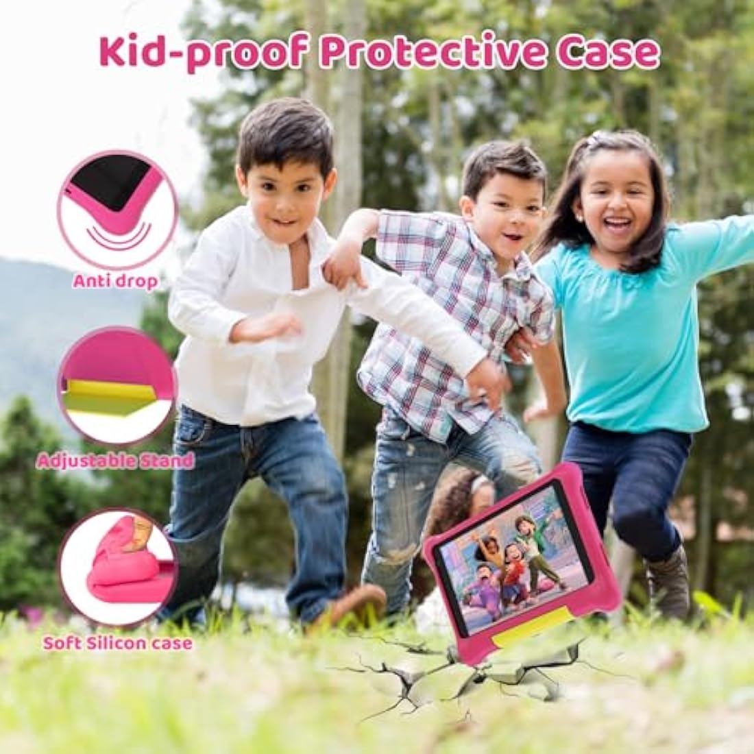 Ainmel Kids Tablet 7 inch, Android 13 Tablets for Kid, 5GB RAM+32GB ROM 128GB Expand, Parental Control, Kids Software Pre-Installed, Dual Camera, Android Learning Tablet with Proof Case (Pink)