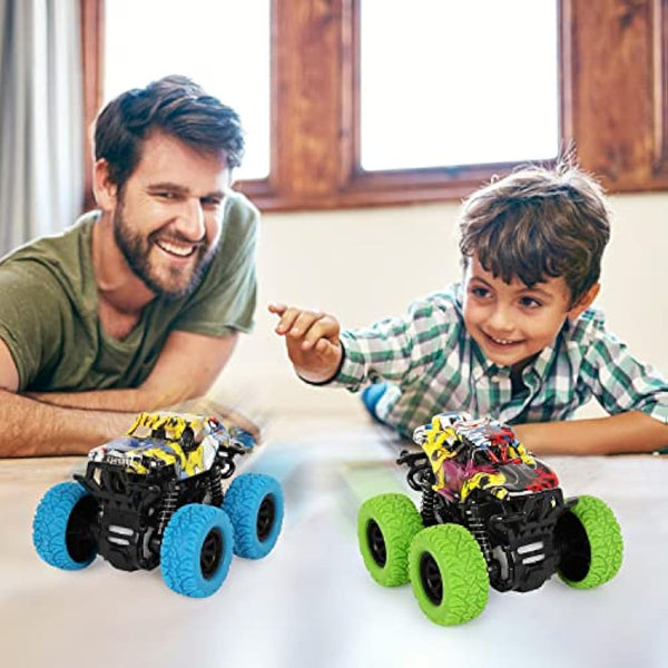 Shayson 2 Pack Monster Truck Toys Friction Powered Cars Pull Back Trucks，Inertia Vehicle Playsets with Shockproof Spring and Rubber Wheel，Toy Cars for Kids