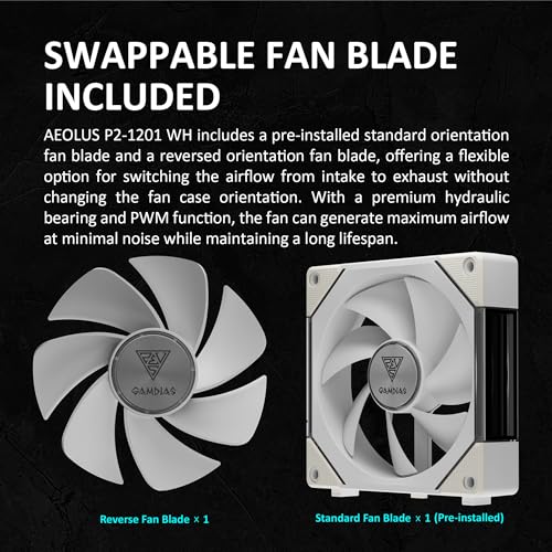 GAMDIAS 120mm ARGB PC Case Fans, Computer Case Fan, Cabless Daisy Chain Connection, Dual Infinity Mirror Lighting, Swappable Fan Blade for Reverse Airflow, Performance 30mm Thick, With Control Box