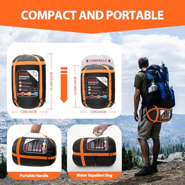 ETGLCOZY Sleeping Bags for Adults Kids, Ultralight Compact w/Compression Sack for Warm & Cold Weather Camping Essentials for Backpacking Hiking Travel Indoor - Unisex Boy Girl Man Woman