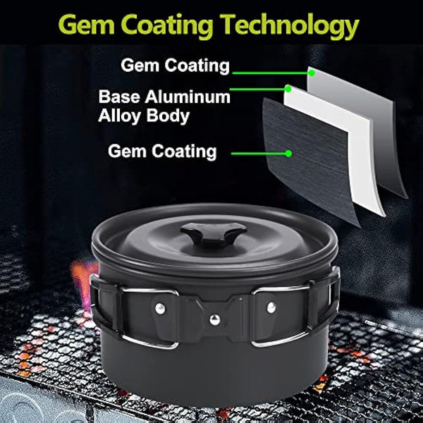 aiGear Camping Cooking Set/Cooking Mess Kit | Outdoor Camping Essentials - Pot Pan and Kettle | Portable Lightweight Aluminum | for 2-3 People to Backpacking Hiking Trekking Picnic