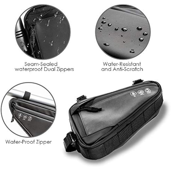 Eyein Bike Triangle Frame Bag, Cycling Waterproof Front Handlebar Bag Strap-On Saddle Pouch Storage Tube Bag with Reflective Stripe for Phone Cash, Repair Tool, Mini Pump Outdoor Sports Riding