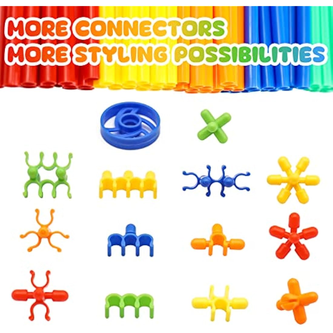 1000 Pieces Reusable Construction Tubes and Connectors Toys, Fort Building Toys for Kids, STEM Creative Building Games for Boys and Girls Ages 4 5 6 7 8 Years Old
