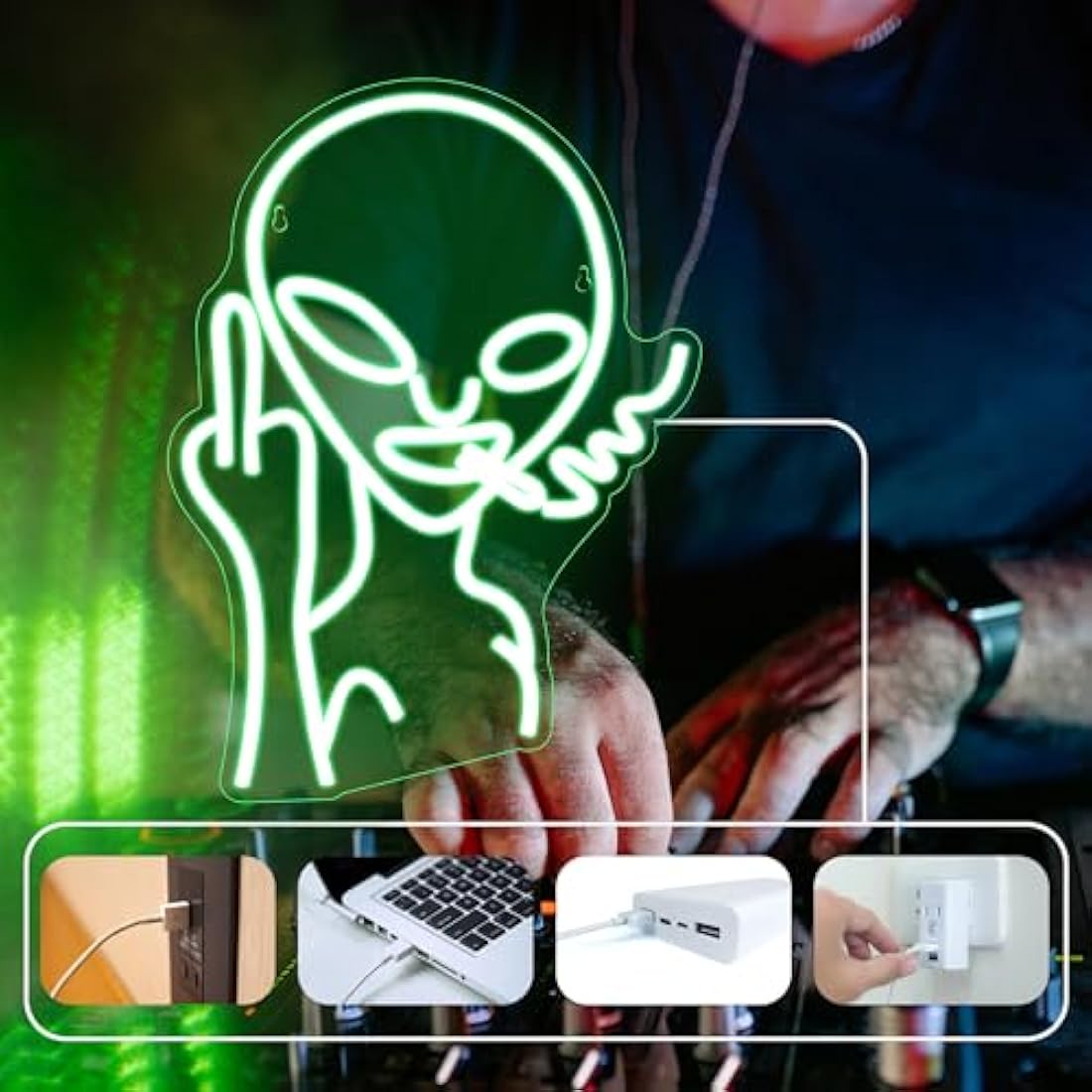 Alien Neon Sign, LED Neon Light for Wall Decoration, Party, Bar, Bedroom, Game Room, Christmas Decoration Neon Lights (Green)