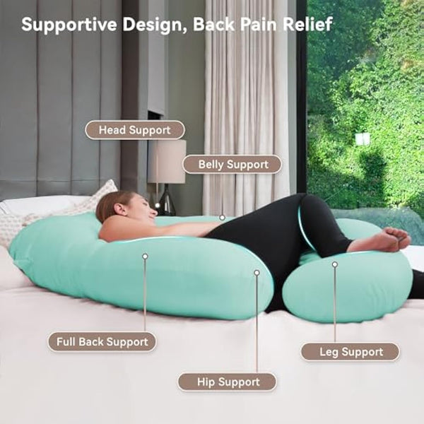 PinkFoggie Cooling Pregnancy Pillow,U Shaped Full Body Pillows for Sleeping Support, 57 Inch Maternity Pillow for Pregnant Women with Cooling Silky Cover,Buttery Soft,Super Breathable for Hot Sleeper