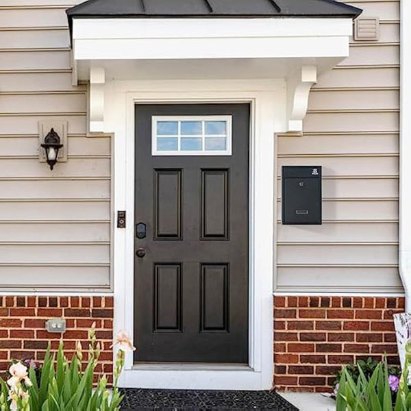 RYZAN Wall Mounted Mailbox Steel Postbox Modern Delivery Letterbox For Outside With Nameplate Easy To Install Lockable Weatherproof Large Letter Post Mail ‎8.5 x 21.5 x 32 cm Outdoor With Keys, Black