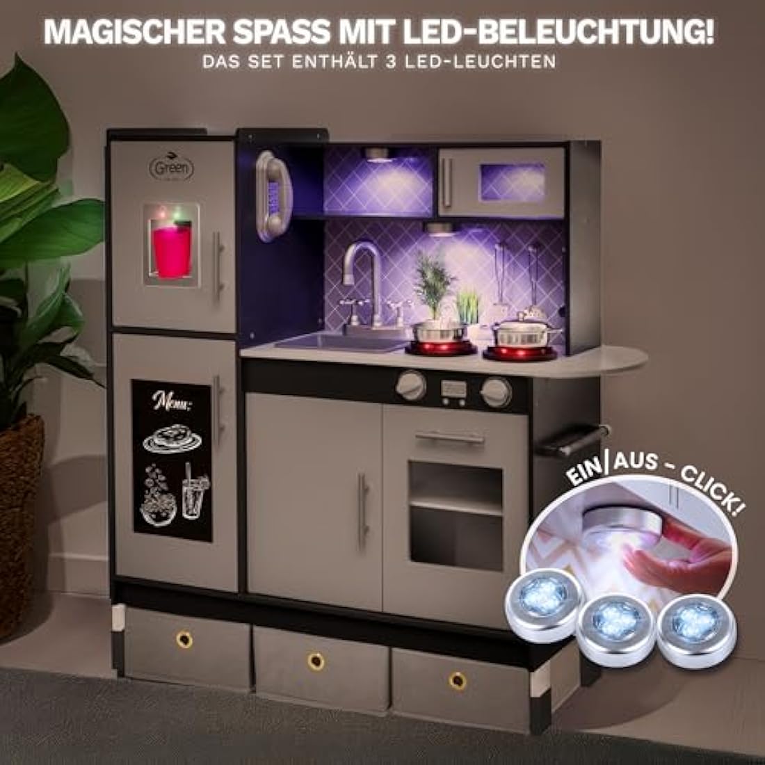 Green Series Kinderplay Large Wooden Play Kitchen - XXL Kids Kitchen for Toddlers & Children, GS0057-1