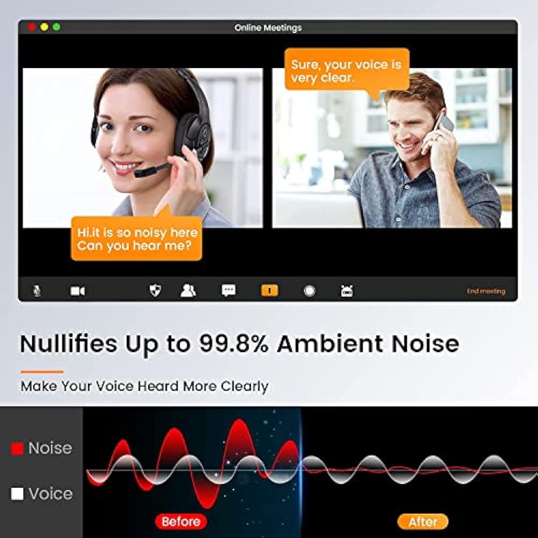 EKSA H2 USB Headset with Microphone for PC Laptop, Computer Headsets with Noise Canceling Mic, Audio Control & Busy Light, Wired Office Headset for Business/Call Center/Zoom/Teams