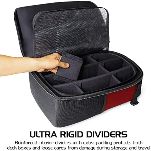 ENHANCE MTG Backpack - Collector's Edition TCG Backpack for Deck Boxes, Sleeved Cards, Playmats, MTG Accessories - Customizable Card Organization with Built-in Defender Screen (Dragon Red)