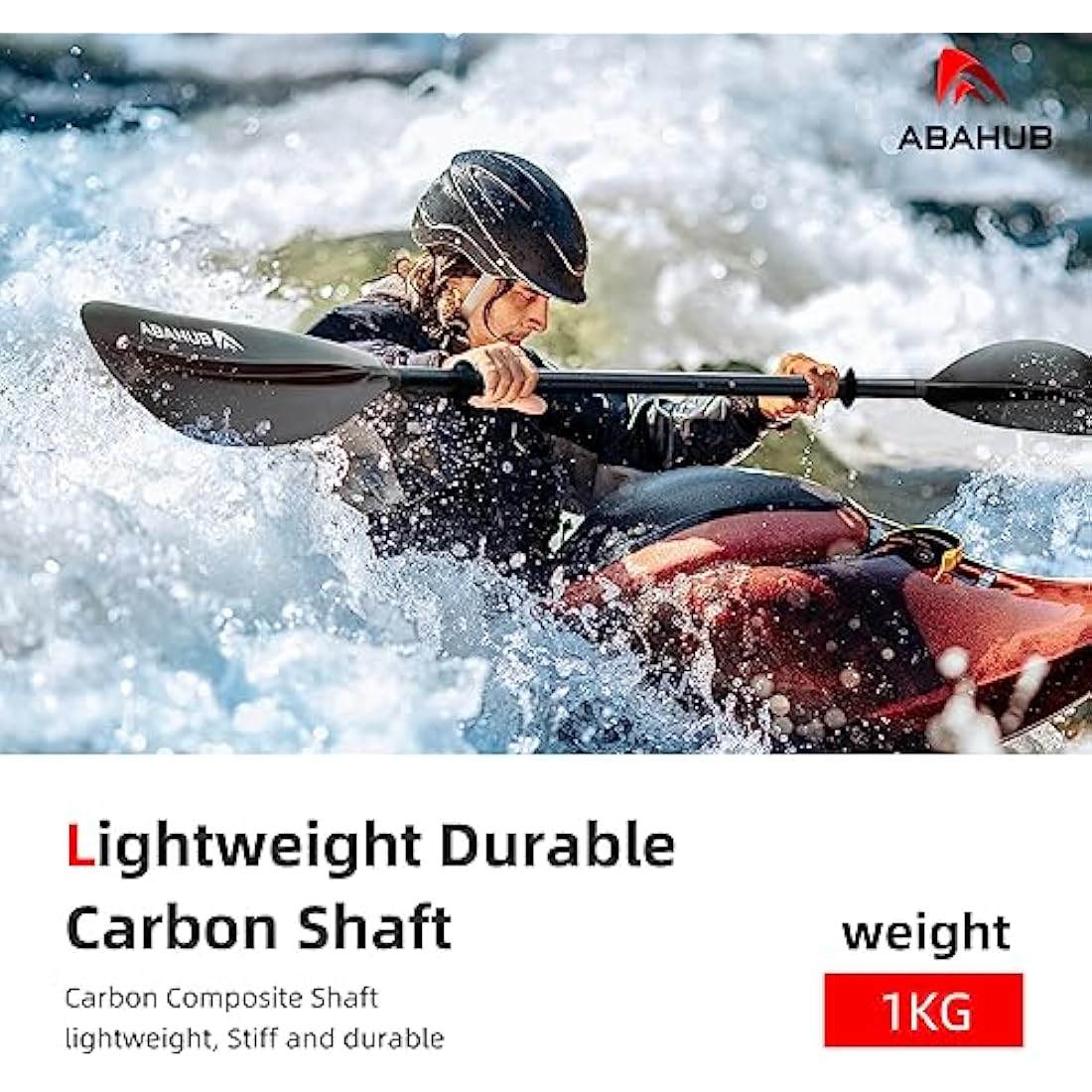 Abahub 3-Piece Kayak Paddle Carbon Adjustable 220 cm to 240 cm Double Paddle with Paddle Leash for Kayaking Rowing Boat, Carbon Shaft Plastic Blades Black/White/Blue/Green/Orange/Yellow/Turquoise