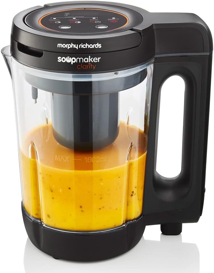 Morphy Richards 1.6L Clarity Soup Maker, Portion Control, 9 Featured Settings, Smart Response Technology, Keep Warm, Soup and Smoothie Maker, White & Black, 501050