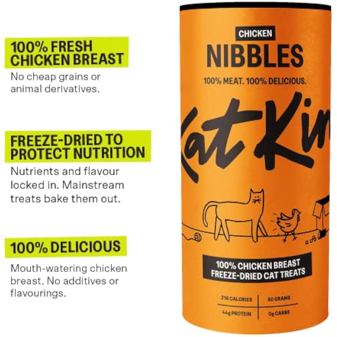 KatKin Chicken Nibbles 4 pack (4x50g Tubes): 100% Chicken Breast Freeze-Dried Cat Treats – Delicious Fresh Chicken; Freeze-Dried to Protect Nutrition; Made in the UK for Cats and Kitten