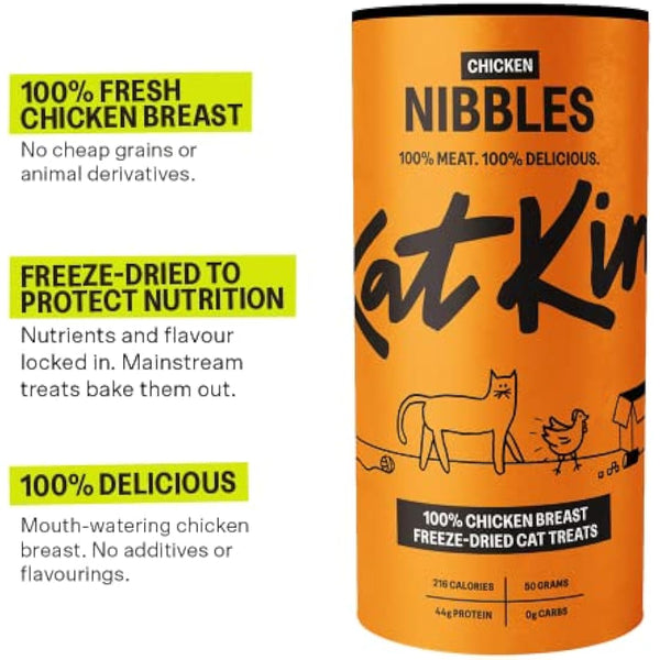 KatKin Chicken Nibbles 4 pack (4x50g Tubes): 100% Chicken Breast Freeze-Dried Cat Treats – Delicious Fresh Chicken; Freeze-Dried to Protect Nutrition; Made in the UK for Cats and Kitten