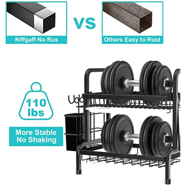 niffgaff 2 Tier Black Dish Drainer Rack, Stainless Steel Drying Rack Kitchen, Drainers Draining Board with Drip Tray, Rust Proof Large Washing Up Sink
