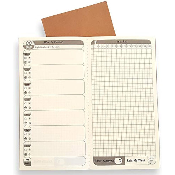 2 Pack Calendar To-Do List Weekly Planner Refill Insert for Standard Traveller's Notebook Leather Journal - 21x11cm Ideal Weekly Diary Notebook