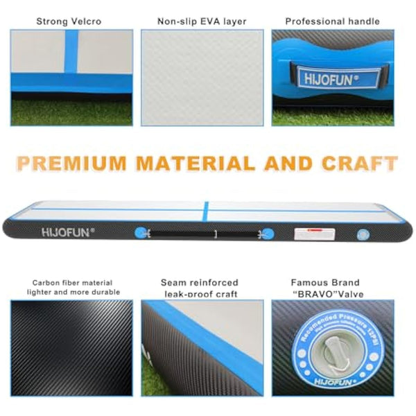 HIJOFUN Inflatable Gymnastics Mat 3m/4m/5m/6m with Practical Pump and 10/20cm Thick Aerobatic Tracks Inflatable Gymnastics Gymnastics Tumbling Yoga Taekwondo