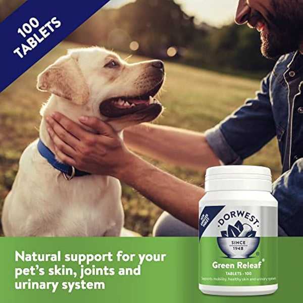 Dorwest Green Releaf Tablets, 100 Tablets, Natural Supplements for Dogs and Cats – For Healthier Skin, Joints, and Urinary Systems in Pets