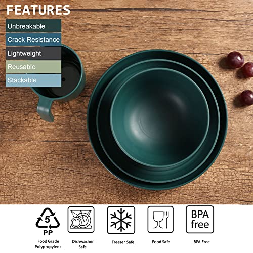 Greentainer Unbreakable Plastic Dinnerware Set, Lightweight Camping Tableware with 6 Dinning Plates, 6 Dessert Plates, 6 Bowls, 6 Cups for Kids &