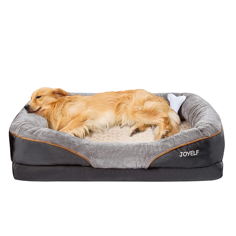 JOYELF Large Memory Foam Dog Bed, Orthopedic Dog Bed & Sofa with Removable Washable Cover and Squeaker Toys as Gift