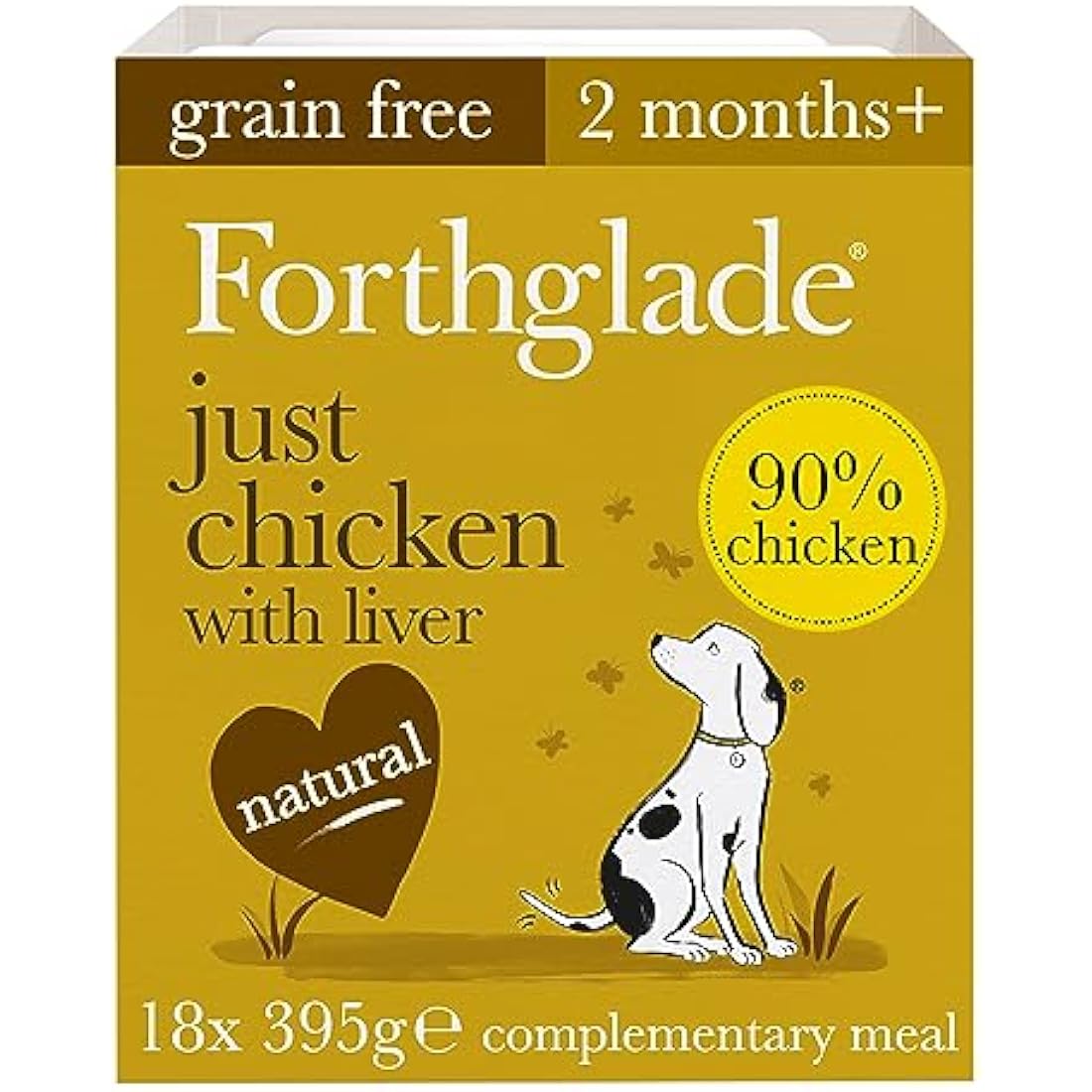 Forthglade Complementary Wet Dog Food (18 x 395g Trays) - Grain Free & Hypoallergenic Dog Food, Just Chicken with Liver, 90% Protein Stomach Sensitive Meals with Natural Ingredients