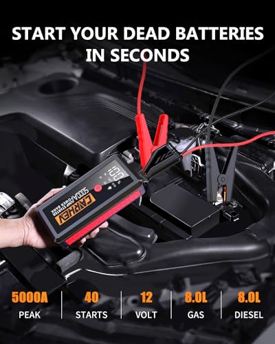 CARHEV 5000A Jump Starter Power Pack, Portable Car Battery Booster Jump Starter for 12V Vehicles(Up to 8.0 L Gas/Diesel), Powerful Car Battery Jump Starter with USB Quick Charge 3.0 and LED Flashlight