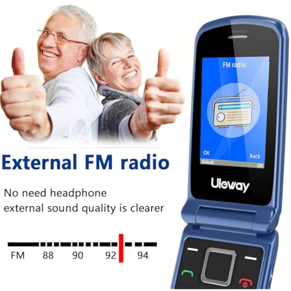 uleway 4G Big Button Mobile Phone for Elderly Sim Free Unlocked Simple Senior Flip Phone Easy to Use Basic Phones with 2.4" +1.8" IPS Screen, SOS Button, Charging Dock 1000mAh Battery (Blue)