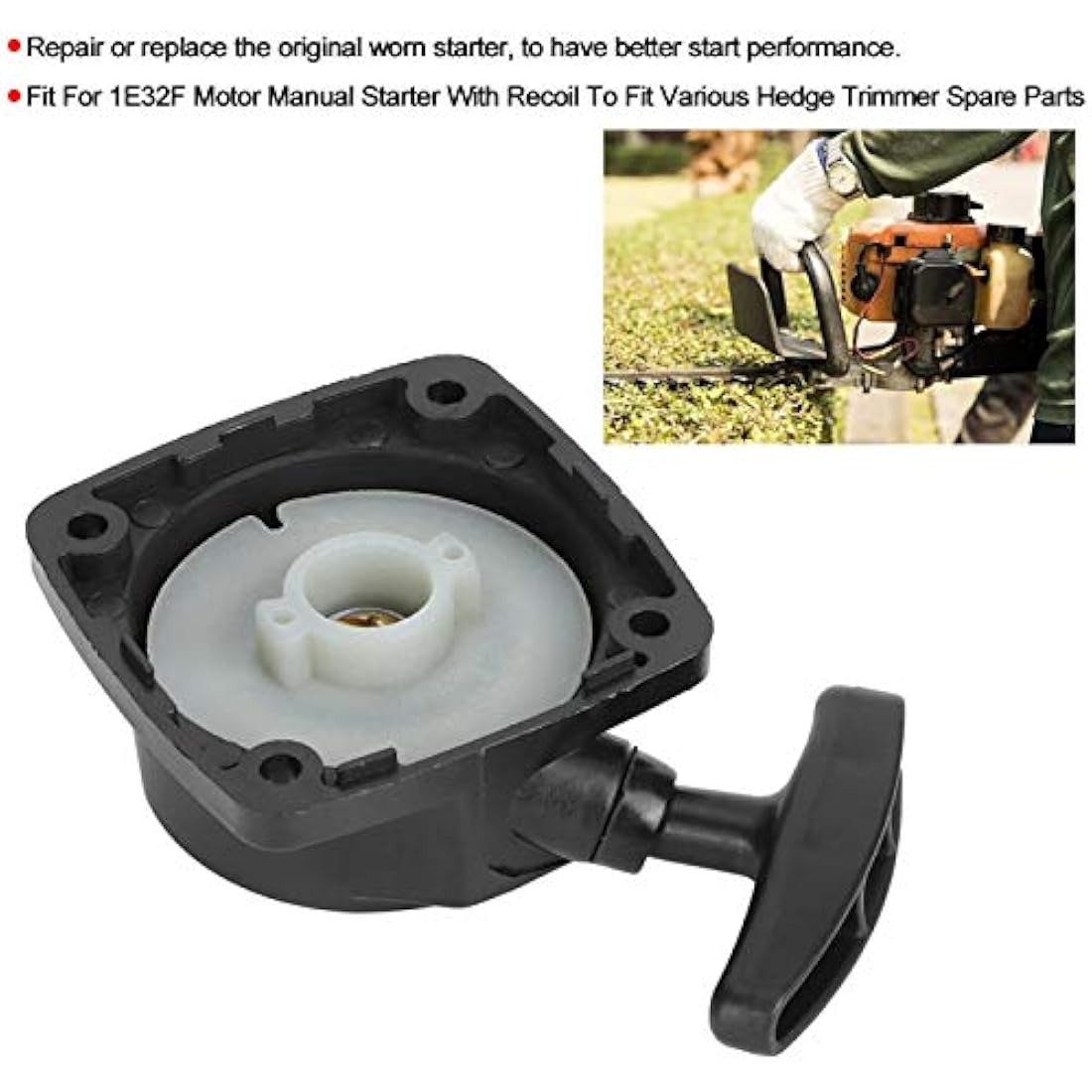 7cm*7cm Pull Starter, 23CC Pull Recoil Starter Start Assembly, ABS Pull Starter Recoil, Hand Pull Start with Recoil Hedge Trimmer Spare Parts Compatible with 1E32F Motor