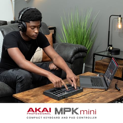 Akai Professional MPK Mini MK3 - 25 Key USB MIDI Keyboard Controller with 8 Backlit Drum Pads, 8 Knobs and Music Production Software and Native Instruments Sound Package (NKS Integration)