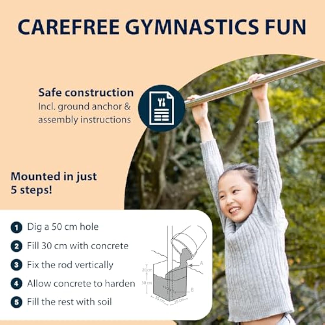 HUDORA Gymnastics Bar Fabian Standard/Pro - Single/double gymnastics bar for children & adults - 4 level height-adjustable gymnastics bar - Sturdy outdoor fitness bar for up to 100kg