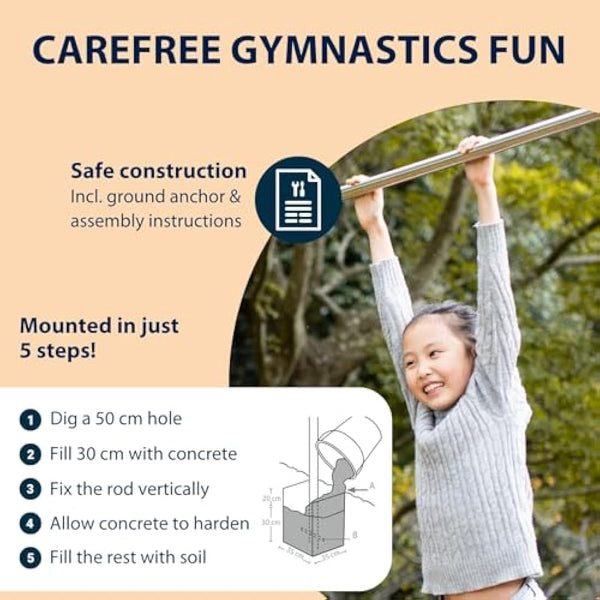 HUDORA Gymnastics Bar Fabian Standard/Pro - Single/double gymnastics bar for children & adults - 4 level height-adjustable gymnastics bar - Sturdy outdoor fitness bar for up to 100kg
