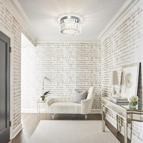 diisunbihuo Mini Crystal Chandelier Big Crystal Ceiling Lamp Round LED Pendant Light for Hallway Stairecase (Dimmable)