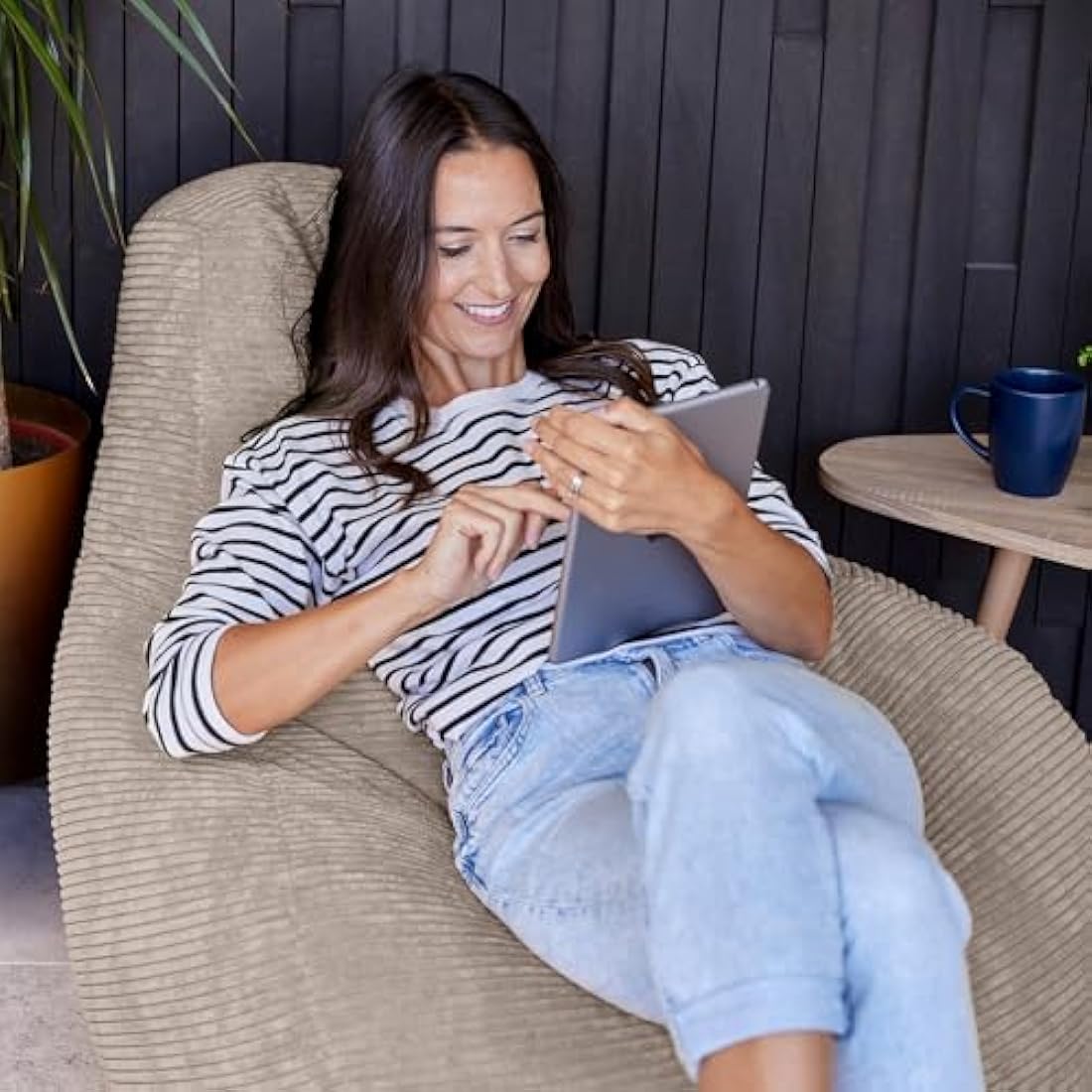 icon Dalton Cord Recliner Bean Bag, Beige, Large Adult Bean Bag Chair with Filling Included, Comfy Chair, Living Room Furniture, Bedroom Furniture