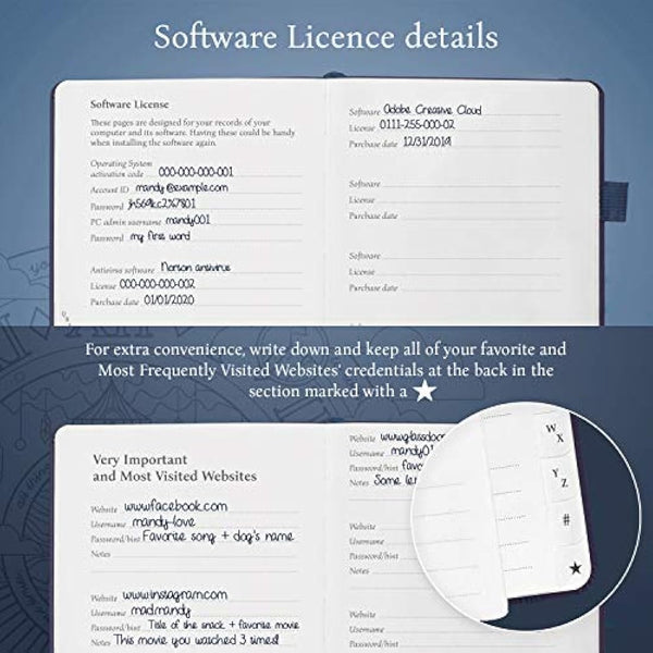 Legend Planner Password Book with Alphabetical tabs. Internet Address Keeper Logbook. Journal for Website Logins, Medium 13x19.5cm (Mystic Blue)