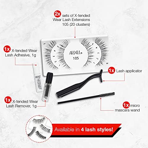 Ardell False Eyelashes X-Tended Wear 105 Black Natural Lash Clusters Personalised Lasts Up To 6 Days Seamless Vegan-Friendly Eyelashes