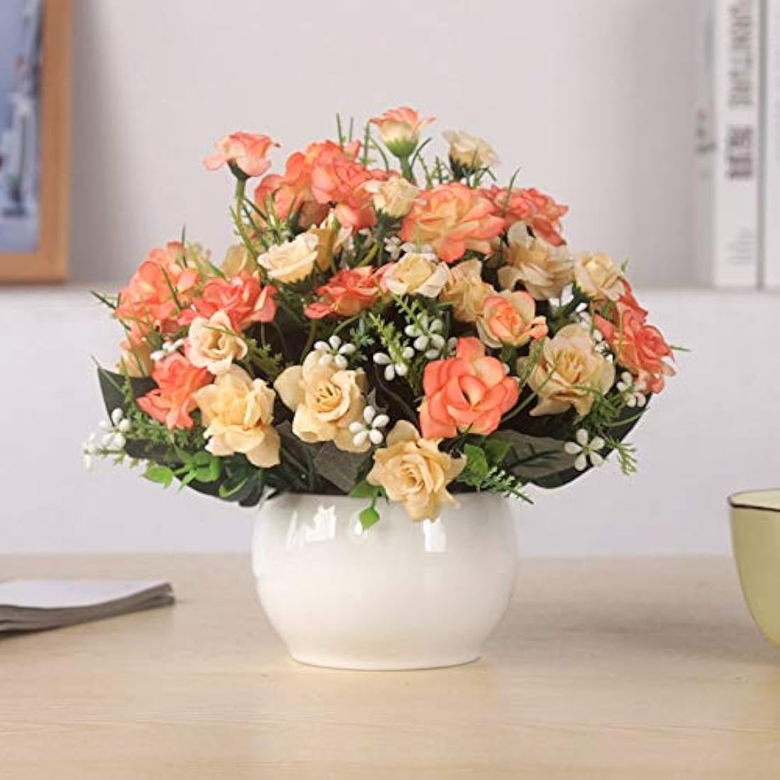 JaneYi 4 Pieces Artificial Rose Flowers Fake Bouquet Artificial Silk Flower Plants Floral Arrangement for DIY Indoor Outdoor Home Kitchen Table Garden Office Wedding Party Decor - Red and Champagne