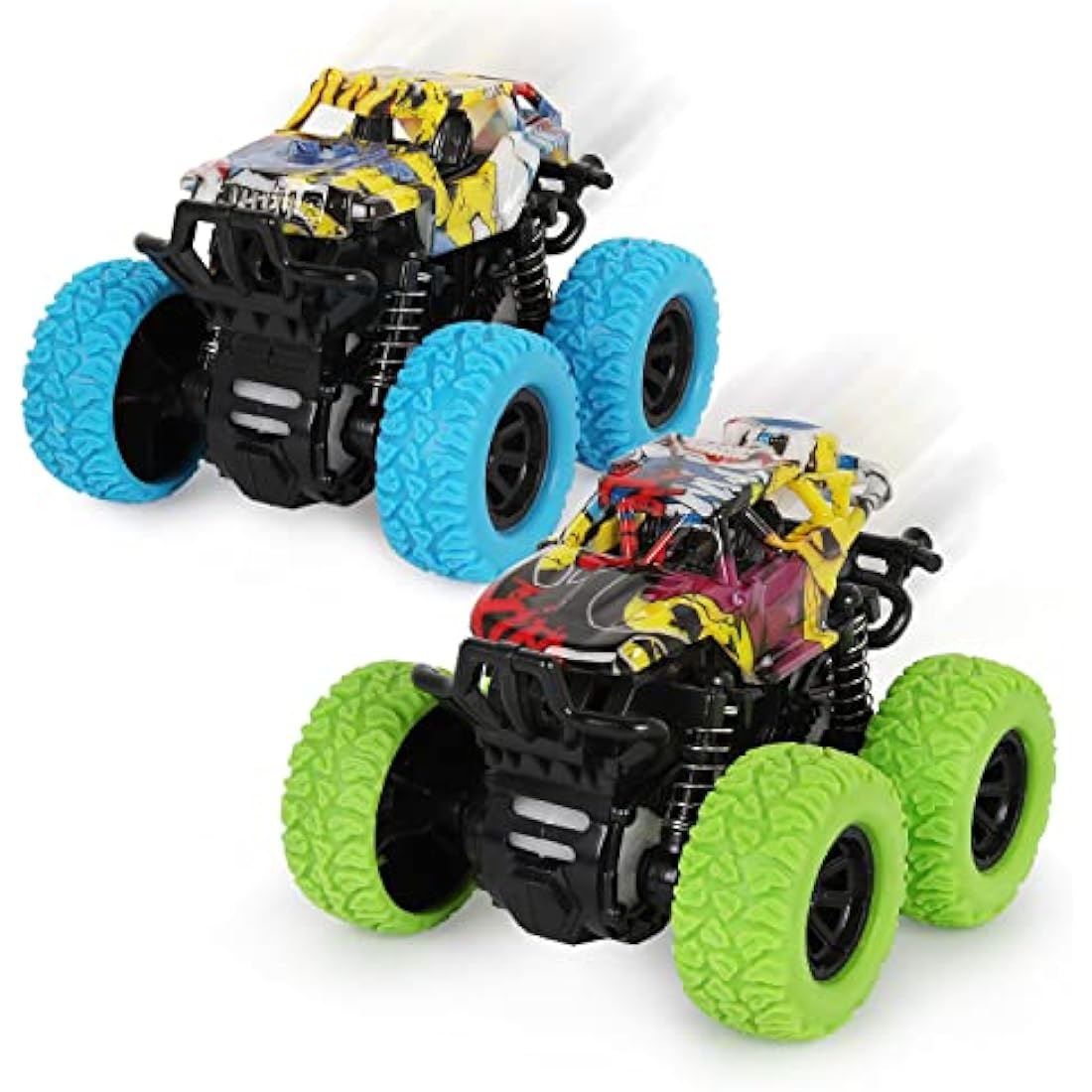 Shayson 2 Pack Monster Truck Toys Friction Powered Cars Pull Back Trucks，Inertia Vehicle Playsets with Shockproof Spring and Rubber Wheel，Toy Cars for Kids