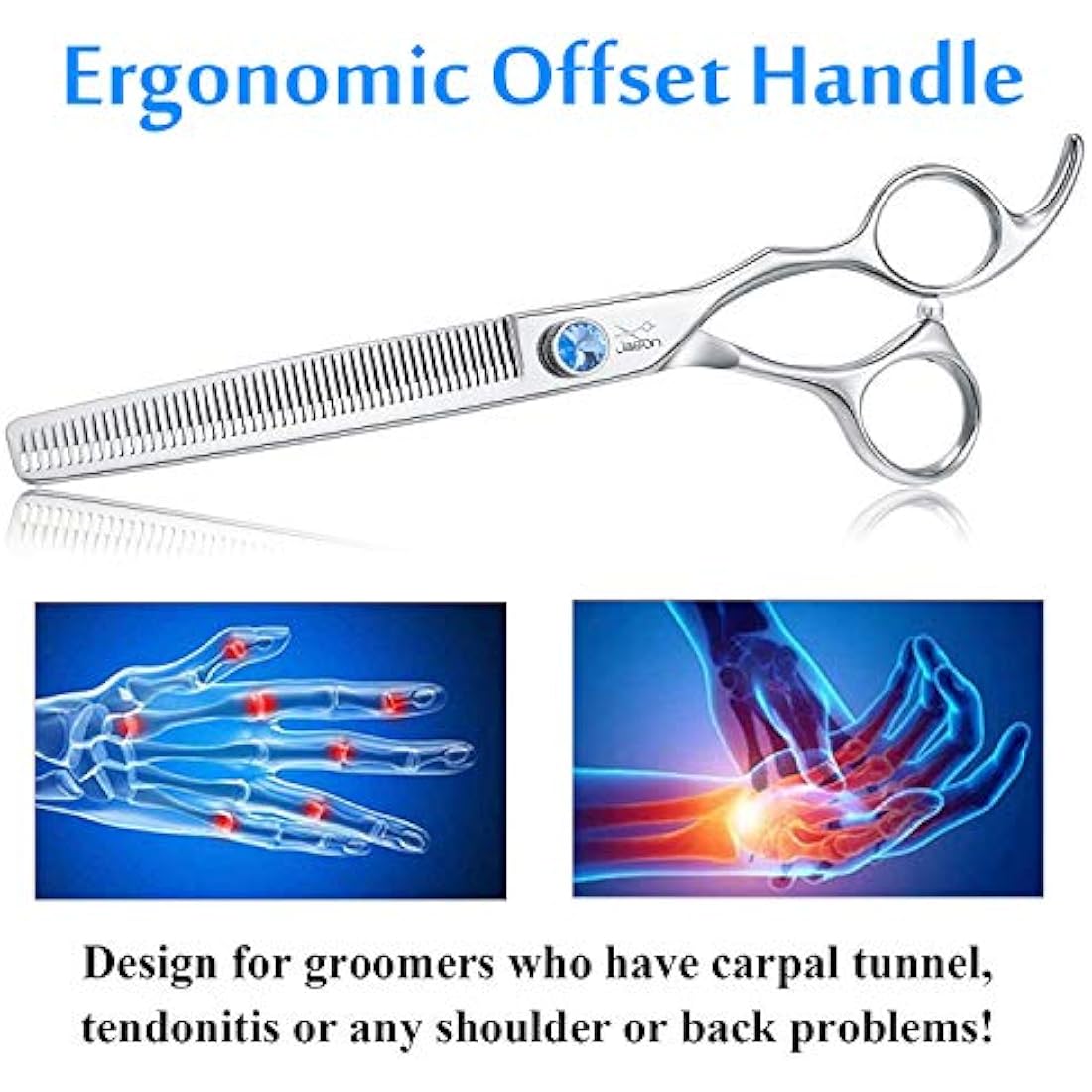 JASON 7" 50 Teeth Thinning Dog Grooming Scissor Ergonomic Pet Grooming Thinning Shears Blender Dog Cat Trimming Texturizing Kit 30% Thinning Rate