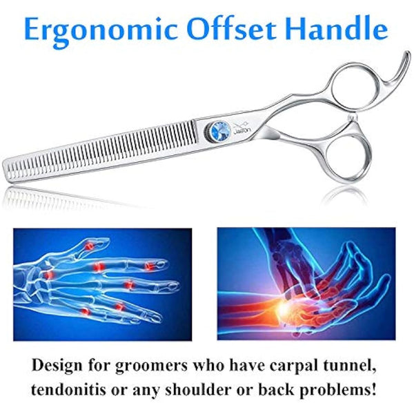 JASON 7" 50 Teeth Thinning Dog Grooming Scissor Ergonomic Pet Grooming Thinning Shears Blender Dog Cat Trimming Texturizing Kit 30% Thinning Rate
