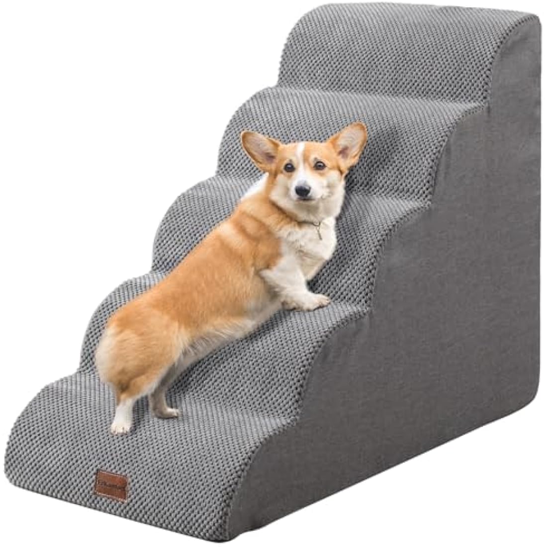 Ezkamfort Dog Steps for Bed, 5-Steps High Density Foam Dog Stairs with Detachable Cover & Non Slip Bottom, Waterproof Pet Steps Ladder for Sofa, Couch & Bed-Grey