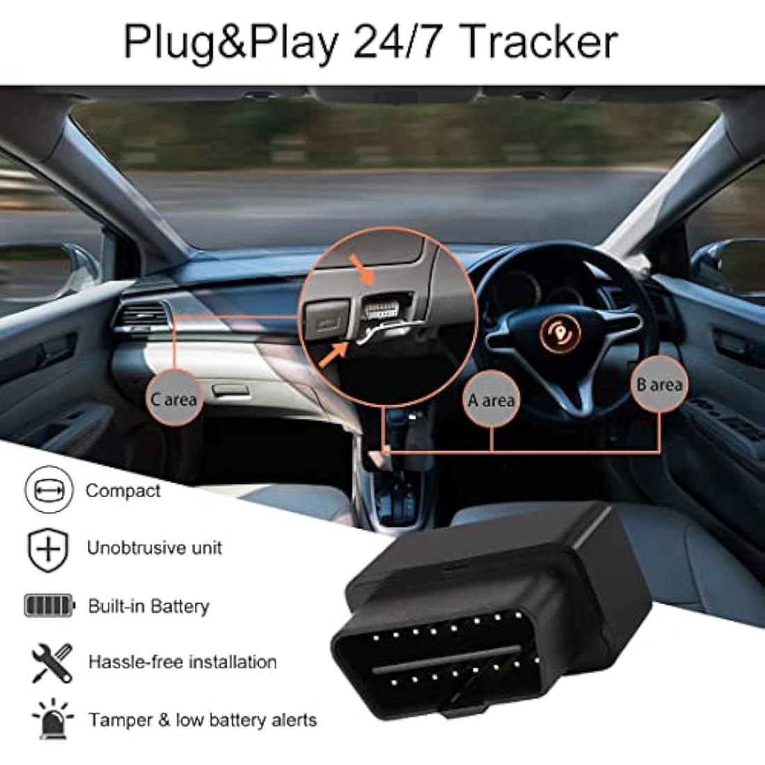 Amacam AM-T22 GPS Tracker - No Subscription Fees, 60-Second Install | 2G Real-Time Tracking & Anti-Theft | Under 10m Accuracy | Smartphone Alerts