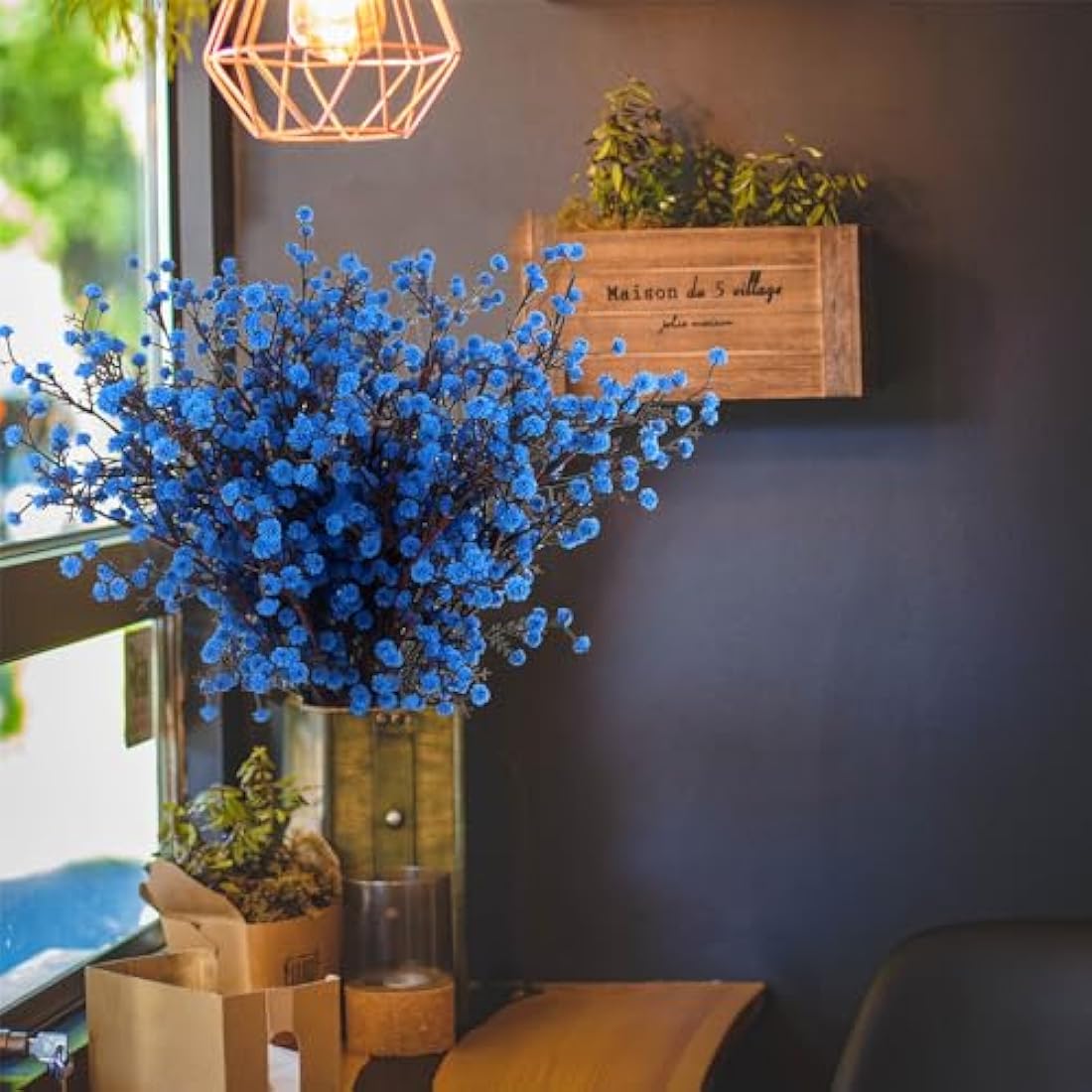 ETERNITY.YJ Artificial Flowers, 4 PCS Babys Breath Artificial Flowers Bulk Artificial Gypsophila Bouquets Real Touch Fake Flowers for Wedding Home Party Office Table Centerpiece Decor (Blue)